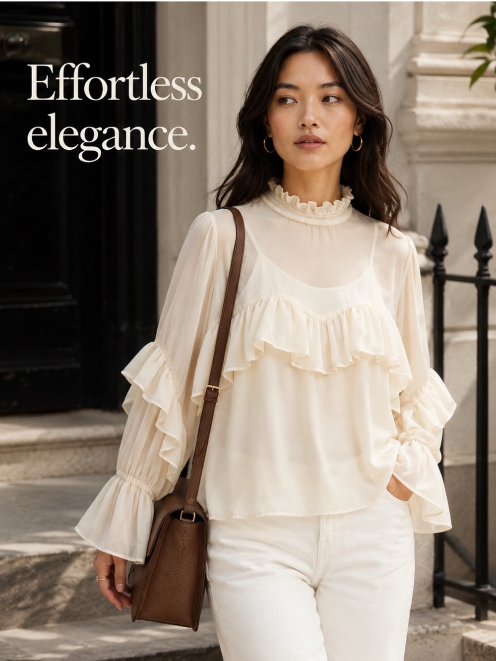 ZARA SHEER FRILL SLEEVE TOP